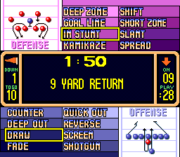 Pro Quarterback (Genesis) screenshot: Pick a play.