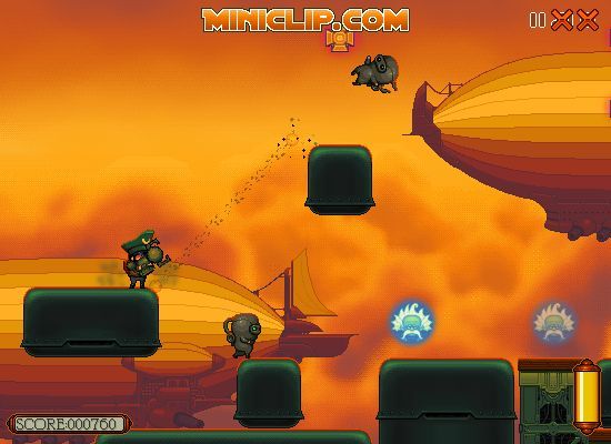 Dirk Valentine and the Fortress of Steam (Browser) screenshot: Hitting an enemy with the chain cannon