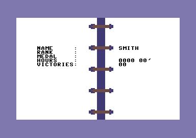 Spitfire '40 (Commodore 64) screenshot: Your pilot's current stats.