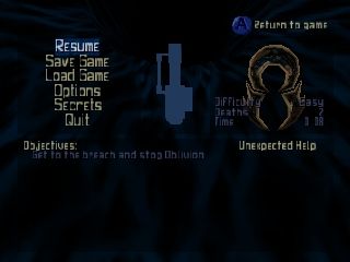 Turok 3: Shadow of Oblivion (Nintendo 64) screenshot: Menu