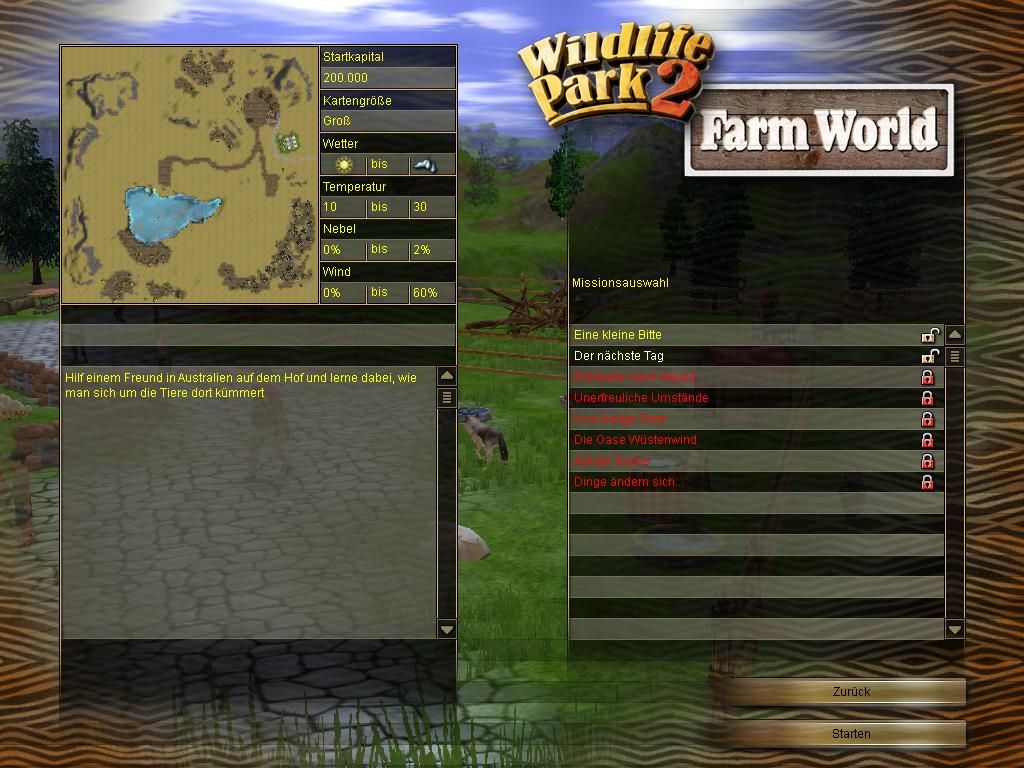 Wildlife Park 2: Farm World (Windows) screenshot: Mission list