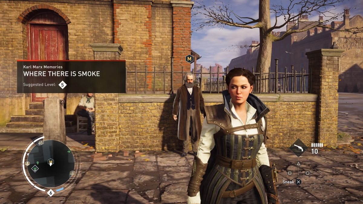 Assassin's Creed: Syndicate - Steampunk Outfit for Evie (PlayStation 4) screenshot: Getting ready for a side-mission with Karl Marx
