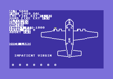50 Mission Crush (Commodore 64) screenshot: Plane overview statistics