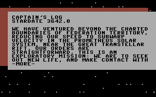 Star Trek: The Promethean Prophecy (Commodore 64) screenshot: The introduction