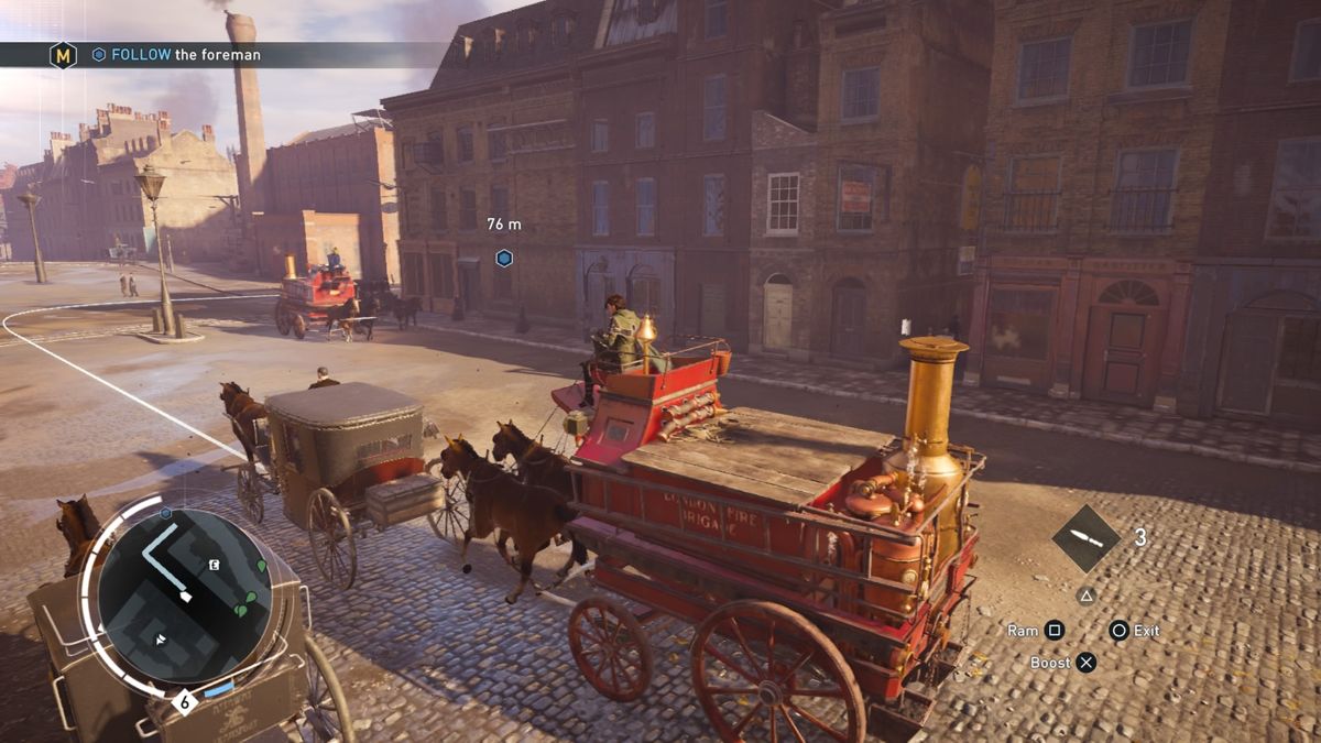 Assassin's Creed: Syndicate (PlayStation 4) screenshot: Commandeering a fire engine