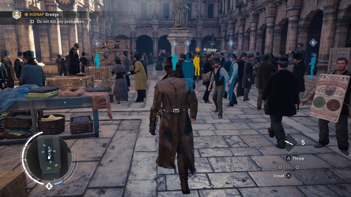Assassin's Creed: Syndicate - Victorian Legends Outfit for Jacob (PlayStation 4) screenshot: Mingling with the crowd full of police to reach the target
