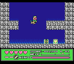 Kyatto Ninden Teyandee (NES) screenshot: Nekkii is the best there is at swimming!
