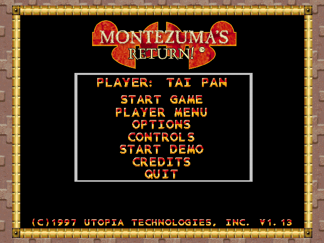 Montezuma's Return (DOS) screenshot: Main menu