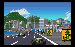 F17 Challenge (Amiga) screenshot: Monaco - Superfrog's posters on the right