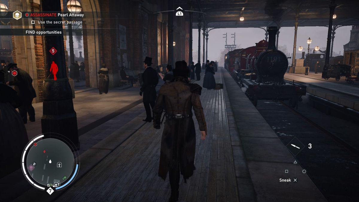 Assassin's Creed: Syndicate - Victorian Legends Outfit for Jacob (PlayStation 4) screenshot: Searching for your target on the train yard