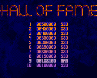 Super Stardust (Amiga) screenshot: Hall of fame. Enter you name at the highscore list.