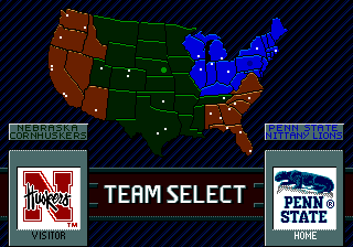 College Football's National Championship II (Genesis) screenshot: Team select map