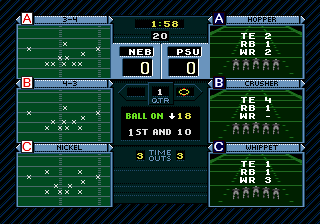 College Football's National Championship II (Genesis) screenshot: Pick a play.