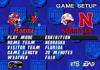 College Football USA 97 (Genesis) screenshot: Main menu