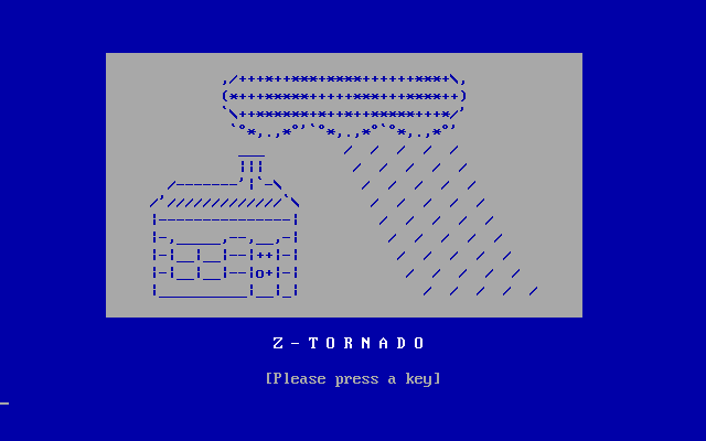 Tornado (Linux) screenshot: Title screen (Z-code version)