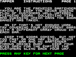 Tapper (ZX Spectrum) screenshot: Instructions