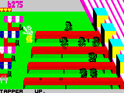 Tapper (ZX Spectrum) screenshot: Some clients sending back their empty cups