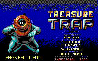 Treasure Trap (DOS) screenshot: Title screen with credits (EGA)