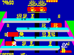 Tapper (ZX Spectrum) screenshot: A few visitors is watching the dance show