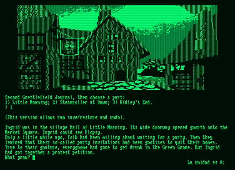 Ingrid's Back! (Amstrad PCW) screenshot: Starting the first chapter
