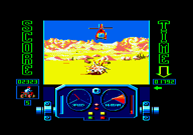 Quad (Amstrad CPC) screenshot: Helicopter has killed you