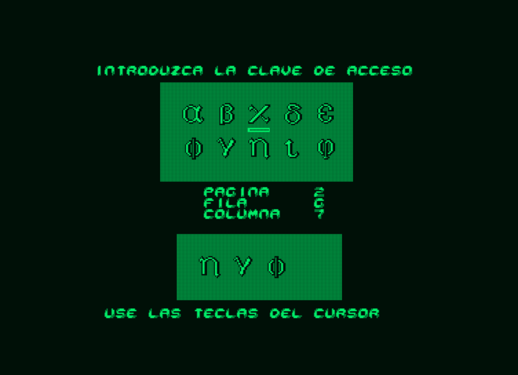 Jai Alai (Amstrad PCW) screenshot: Padlock protection, typical of Opera Soft's later games