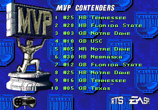 College Football USA 97 (Genesis) screenshot: MVP contenders