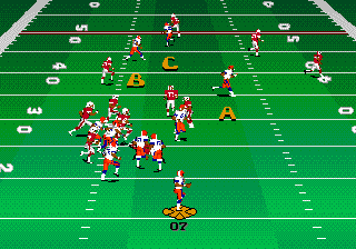 College Football USA 97 (Genesis) screenshot: Trying to find an open receiver.