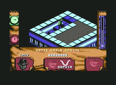 Indiana Jones and the Fate of Atlantis: The Action Game (Commodore 64) screenshot: On the roof of the casino