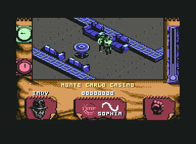 Indiana Jones and the Fate of Atlantis: The Action Game (Commodore 64) screenshot: Being beaten up by a thug