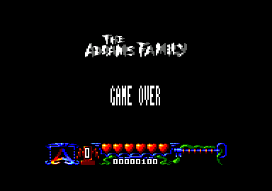 The Addams Family (Amstrad CPC) screenshot: Game Over
