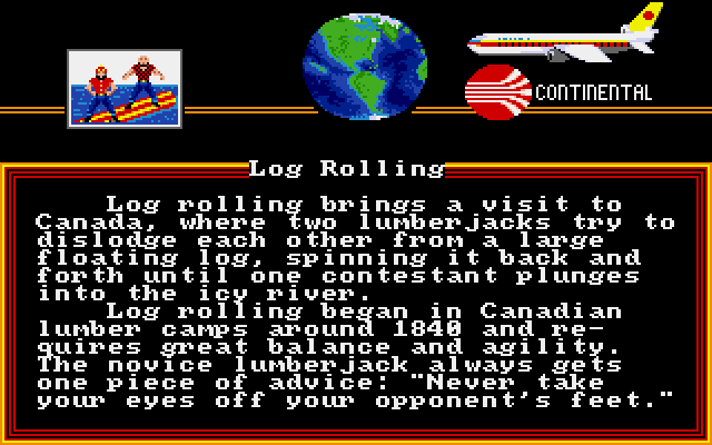 World Games (Amiga) screenshot: Log Rolling description