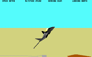 F29 Retaliator (DOS) screenshot: Fighter fly-by (EGA)