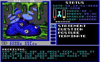 Starflight 2: Trade Routes of the Cloud Nebula (DOS) screenshot: The Spemin are back and uglier than ever in new VGA graphics.