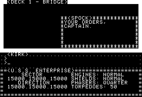 Star Trek: The Kobayashi Alternative (Apple II) screenshot: Beginning the game...
