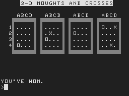 3-D Noughts and Crosses (Atom) screenshot: Player winning