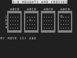 3-D Noughts and Crosses (Atom) screenshot: Game in progress