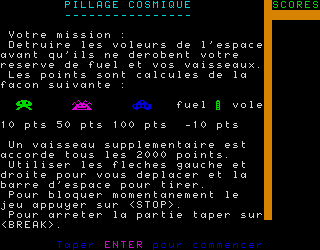 Pillage Cosmique (Alice 32/90) screenshot: Instructions