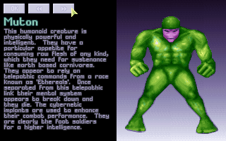 X-COM: UFO Defense (DOS) screenshot: Mutons are the most powerful type of aliens.