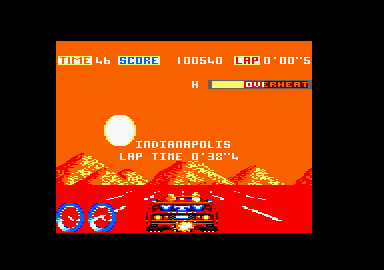 Turbo Out Run (Amstrad CPC) screenshot: Indianapolis looks fiery red
