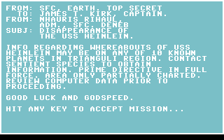 Star Trek: The Kobayashi Alternative (Commodore 64) screenshot: The introduction