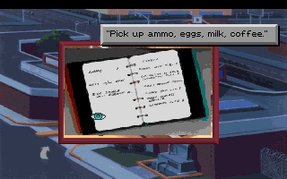 Police Quest: In Pursuit of the Death Angel (DOS) screenshot: Looking at impounded evidence. (MCGA/VGA)