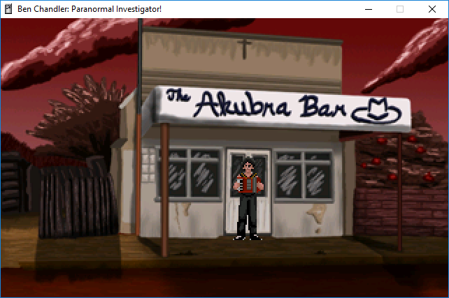 Ben Chandler: Paranormal Investigator - In Search of the Sweets Tin (Windows) screenshot: Playing the accordion in front of the Acubra Bar