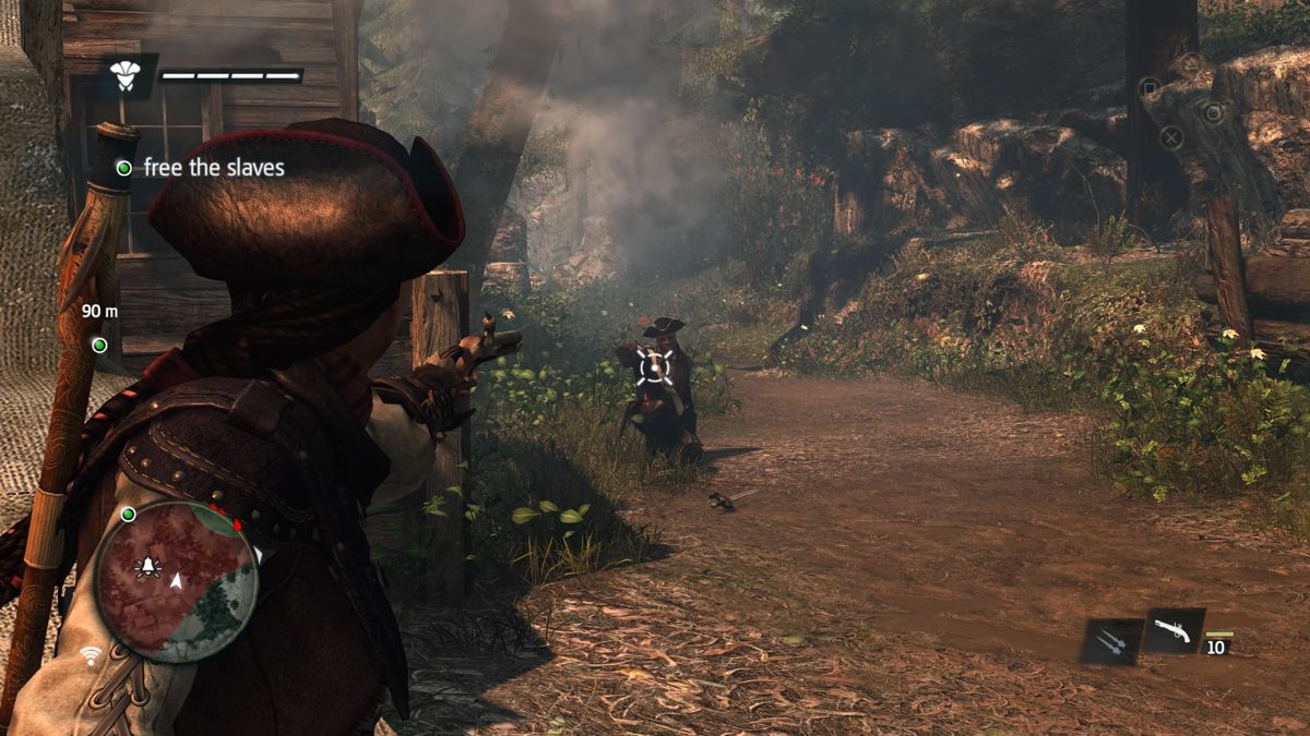 Assassin's Creed IV: Black Flag - Aveline (PlayStation 4) screenshot: Taking out an enemy with your flintlock