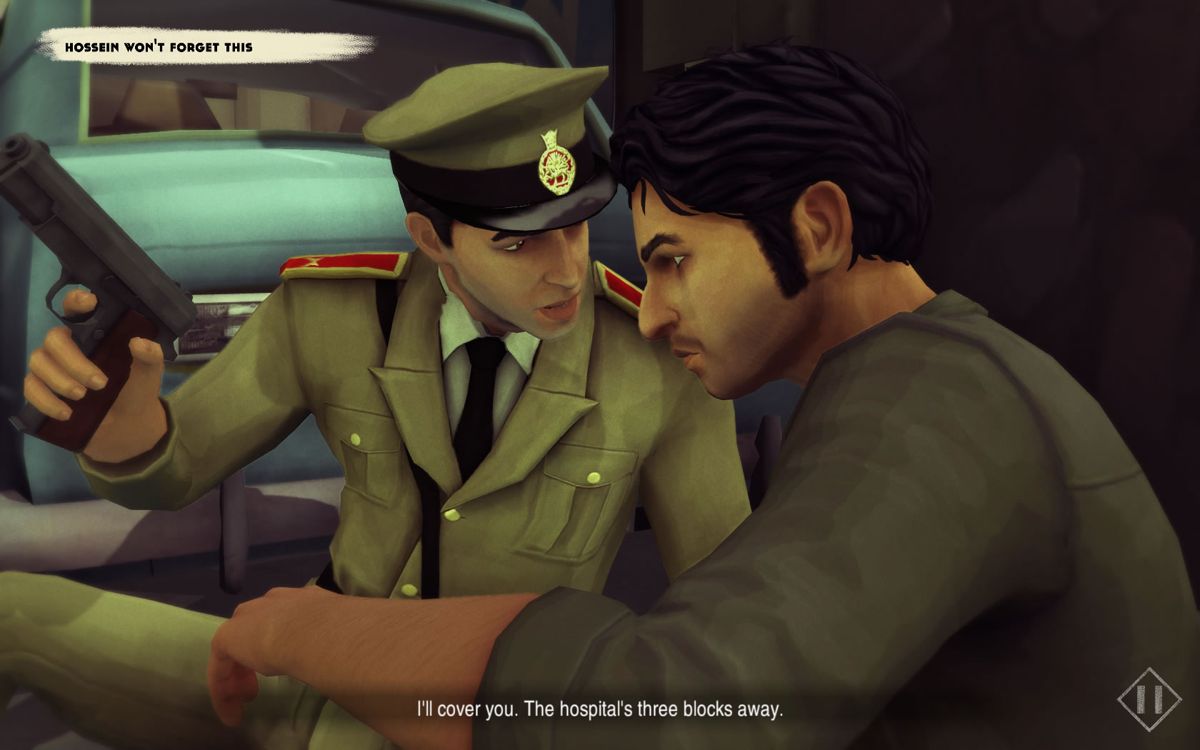 1979 Revolution: Black Friday (Windows) screenshot: Hossein and Reza are reunited.