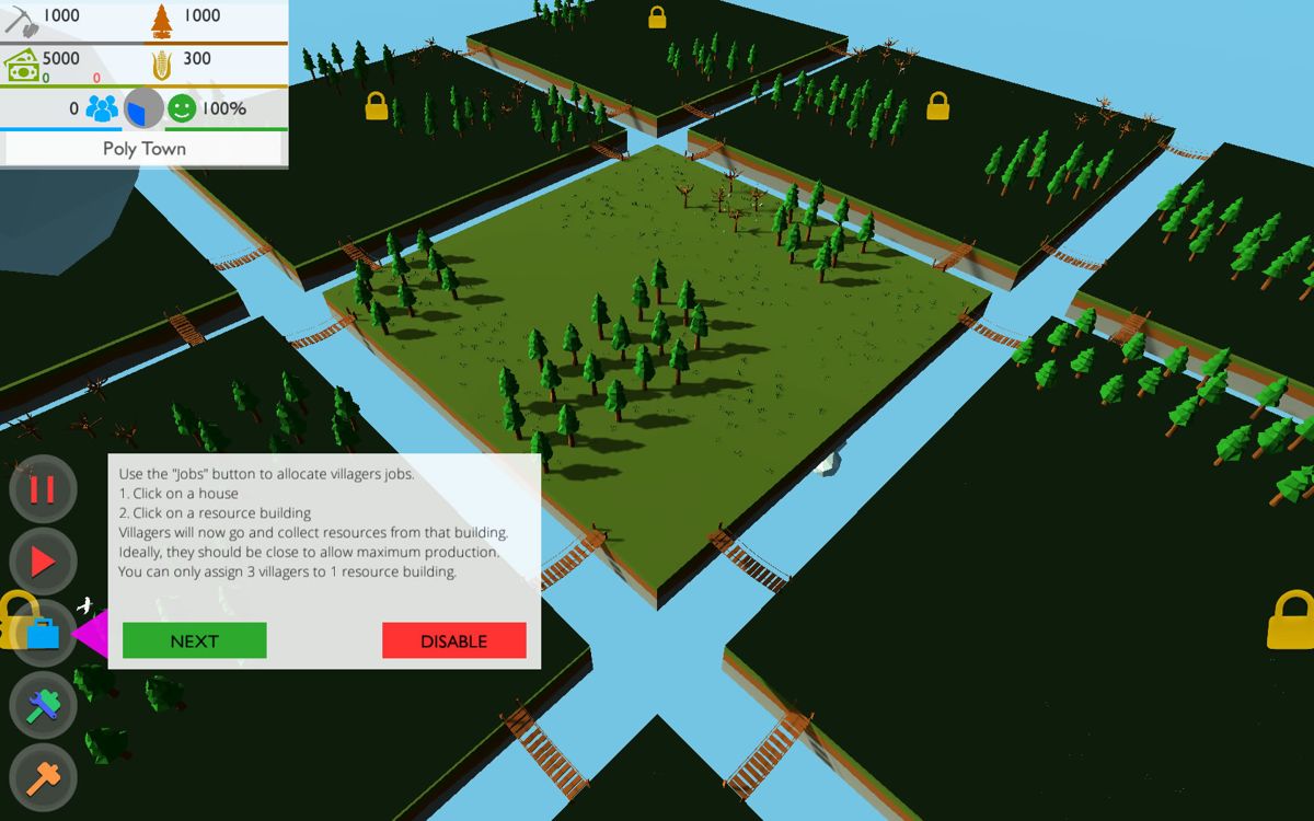 Poly Towns (Windows) screenshot: Optionally a brief tutorial can be activated.