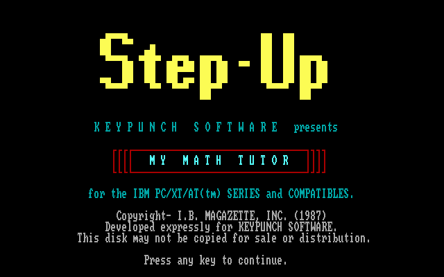 My Math Tutor (DOS) screenshot: Title screen