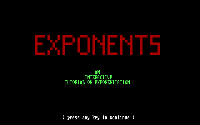 My Math Tutor (DOS) screenshot: Exponents title screen