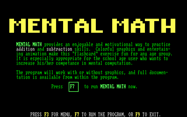 My Math Tutor (DOS) screenshot: Introduction to Mental Math