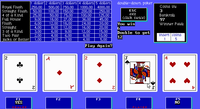 Poker Galore (DOS) screenshot: You can keep playing until you get tired or the computer loses.